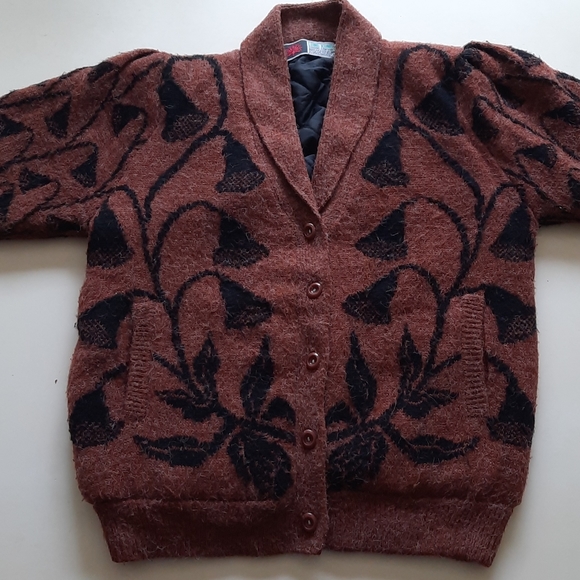 Vintage brown floral knit sweater cardigan small - Picture 3 of 12